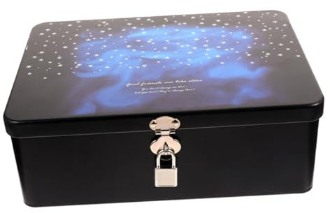 SAFIGLE Treasure Box：Lockable Storage Box with Vintage Design Wooden Jewellery Chest - Black Tinplate Container for Home Use Ideal Keepsake and Jewelry Organizer with Lock and Key