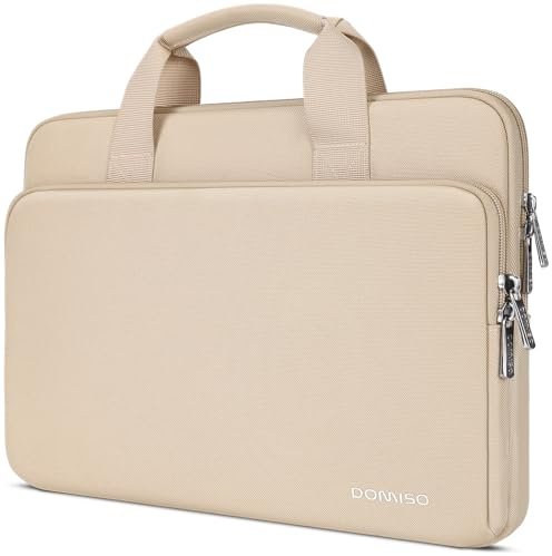 DOMISO Funda para Portatil Ordenador 16 Pulgadas,Protección Funda Bolsa para 16 Pulgadas Lenovo,HP,Dell,Asus Chromebook,Impermeable Laptop PC Case Sleeve Con Asa,Beige