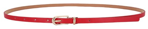 LECTNORE Women Skinny Leather Belt for Dresses Thin Waist Belt with Metal Buckle for Jeans Dress Pants(Red)