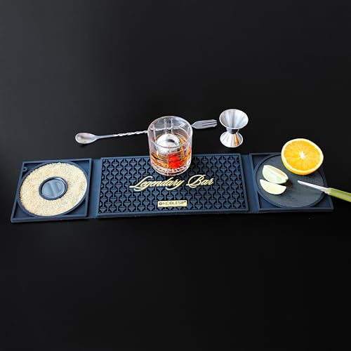 NobleSip Bar Mat 3in1 ๐๐ก๐ก๐ข๐ฉ๐๐ง๐๐ฉ๐ with Cutting Board and Glass Rimmer Legendary Bar. Upgrade your commercial cocktail station, or home bar with a multifunctional, compact, and stylish mat