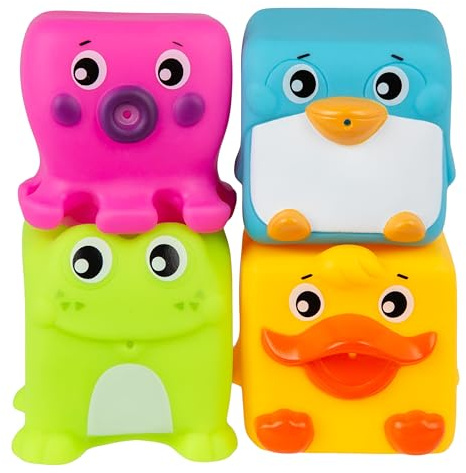 Playgro Grip and Stack Cubes, Cubes, Jouets pour bébé à emplier et à emboiter, Jouet d'éveil, à partir de 6mois, Rose, Bleu, Vert, Jaune