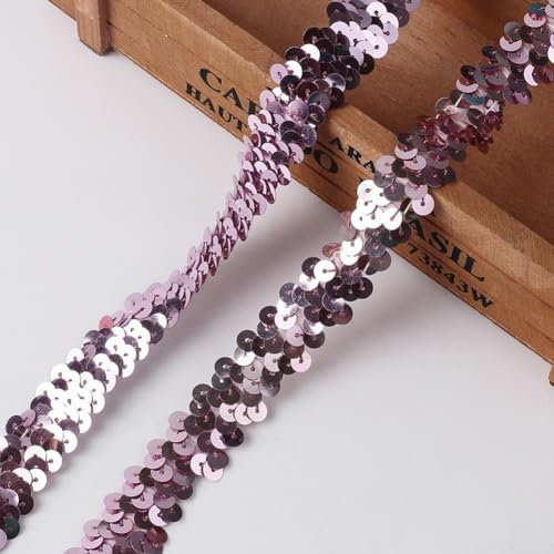 20 mm elastische Pailletten-Bordüre, geeignet für Kleidungsdekoration, Kopfschmuck und Bastelbedarf (9,1 m #6)