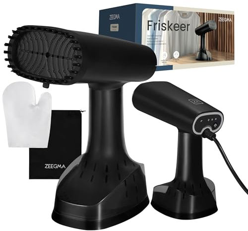 ZEEGMA FRISKEER 2 en 1 Défroisseur Portable pour Vêtements, Fer à Vapeur 1640 W, 380 ml Débit de Vapeur 25 g/min Chauffage Rapide en Toute Sécurité pour le Tissu Repassage Horizontal et Vertical