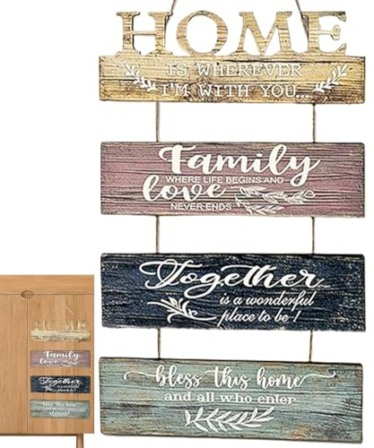 Letrero de pared Sweet Home, 4 piezas decorativas de madera vintage, arte de pared de baño, accesorios de decoración del hogar colgantes, para sala de estar
