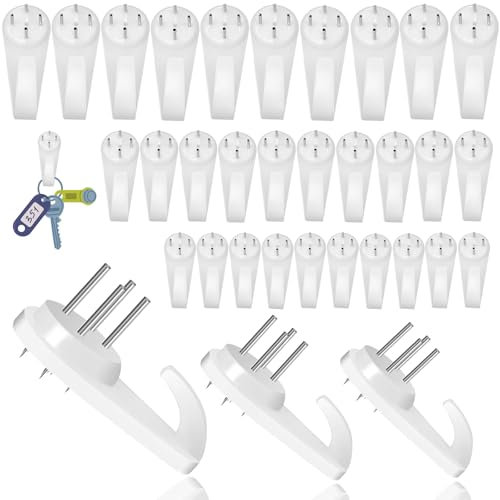30 Pcs Upgraded Non Trace Picture Hooks –3-Size Set for Plasterboard Walls, Lime & Cement – Easy Install, No Damage, Holds Photos, Mirrors & Artwork
