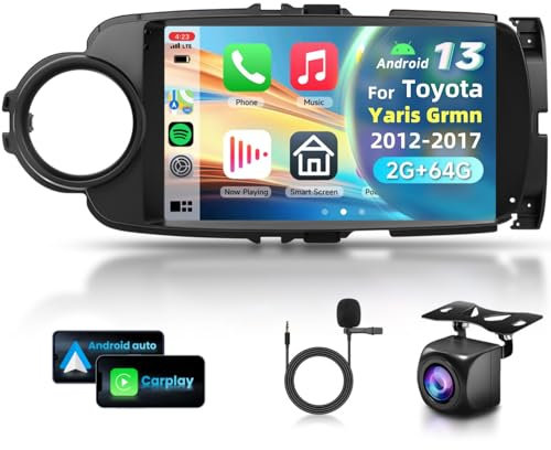 2G&64G 9 Autoradio per Fiat Toyota Yaris Grmn 2012-2017 con Carplay Android Auto,touchscreen Bluetooth RDS/FM Radio,Mirror link,Wi-Fi GPS Navigazione/Telecamera posteriore AHD/CANBUS
