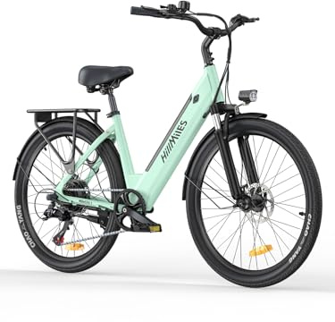 HillMiles MileCity1 Bicicletta elettrica per adulti da 26, batteria rimovibile da 36V 13Ah a 7 velocità, e-bike da 25 km/h e 80-100 km di autonomia per pendolari urbani (Verde)