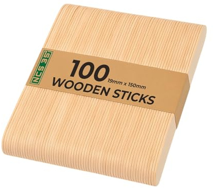 NCS35® 100 pcs Jumbo Lolly Sticks 150mm x 19mm Large Craft & Candy Sticks for Cake Pops, Party & Dessert Supplies Wood Sticks Lollypop Wooden Dessert Sticks Letter Game Natural Craft