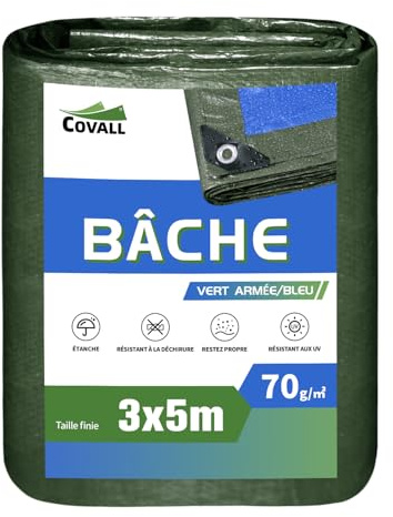 COVALL Telone plastica antipioggia 3x5m, 70g/㎡ telo impermeabile esterno multifunzionale con protezione UV verde/blu, adatto per coperture protettive per auto, coperture antipioggia per esterni