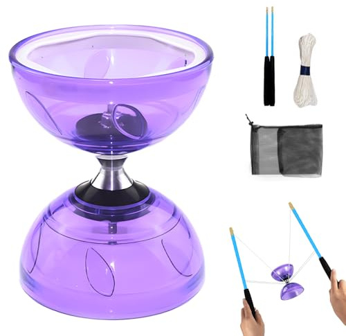 Afenau Diabolo med kullager, professionell diabolo med 10 m SOGA, Led Diabolo Jongleringsset, Diavolo för vuxna, nybörjare, lila