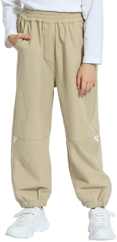 Gogokids Boys Girls Hiking Pants Fleece Lined Waterproof Rain Snow Pants Winter Cargo Pant Casual Athletic, Khaki, 9-10 Years