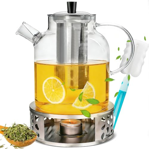 1800ml Theiere Infuseur Verre Réchaud Acier Inoxydable Et Dessous De plat