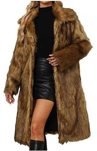 Fur Coat for Women luxe Faux Fur Long Coat Cardigan Ladies Warm Fleece Sherpa Jackets Winter Elegant Solid Lapel Neck Parka Coat Thick Outerwear Fluffy Fuzzy Overcoat
