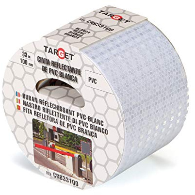 TARGET CRB33100 - Cinta Reflectante - Adhesiva - 33 M x 100 mm Blanca - Advertencia - Señalización - Marcaje - Extra Ancha - Peligro - Seguridad