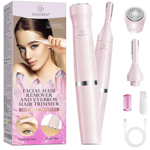 VG VOGCREST Women's Eyebrow Trimmer & Facial Hair Remover, 2 in 1, Double Rotating Blades, Safe, Painless, Hypoallergenic, Rechargeable, USB Charging