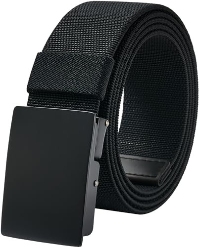 LionVII Elastische Gürtel für Herren Arbeit Nylon Canvas mit Metallschnalle 130cm (Schwarz)
