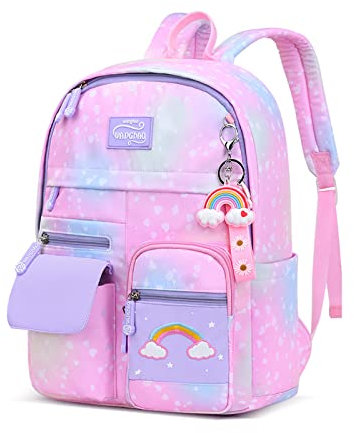FANDARE Kinderrucksack Schulranzen Schultaschen Mädchen Schulrucksack Kinder Schultasche für 4-9 Klasse Schüler Outdoor Reise Daypacks Kindergartentasche Rucksack Wasserdicht Nylon Rosa