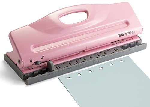 Officemate Adjustable 6-Hole Punch for Planners and Binders, 8 Sheet Capacity, Pink (90161)