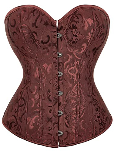 Grebrafan Vintage Corsés y Bustiers Brocado Acero Corset (EUR(32-34) S, Marrón)