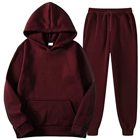 QWUVEDS Men's and Women's Sports Sets Autumn and Winter Leisure Plain Hoodie Trousers with Tassels Sports Suit Training Jacket Men