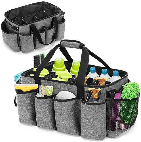 HODRANT Organisateur de Caddie de Nettoyage Extra-Large avec Coussinet Robuste et Poignées, Sac de Rangement pour Produits de Nettoyage (Gris)