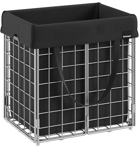 SONGMICS Wäschekorb 50L, faltbarer Wäschesammler, abnehmbarer und waschbarer Wäschesack, Metalldrahtgestell, für Schlafzimmer, Bad, Waschküche, silbern-schwarz LCB150B01