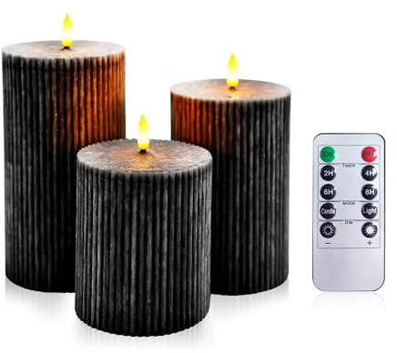 AiiBowy Velas de té, Velas LED, [3 piezas] Velas parpadeantes sin Llama, Velas al aire libre, Función de temporización, luces, Navidad, Cumpleaños, Fiestas, bodas Beige (Negro)