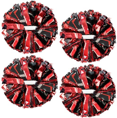 HOLENGS Cheerleader-Pompons, Cheerleader-Pompons für Kinder und Erwachsene, Cheerleader-Pompons für Schule, Sport, Spiele, Tanzparty, 30,5 cm, Schwarz und Rot, 4 Stück