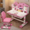 Reheyre Schreibtisch- und Stuhl-Set für Kinder, rosa Schreibtisch-Set mit verstellbarer Höhe, Schubladen und Stauraum, Cartoon-Muster, Lerntische und Stühle für Kinder, Mädchen (Rosa), 3712398