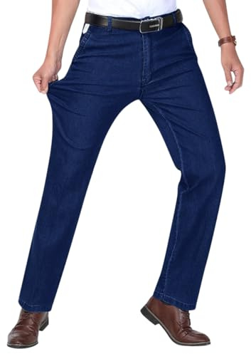 Oanviso Jeans pour Hommes Pantalons en Jean Stretch Coupe Slim Jeans Coupe Droite Pantalon de Travail Basique Décontracté Pantalons en Denim Pantalon Jeans A Bleu Foncé XXL