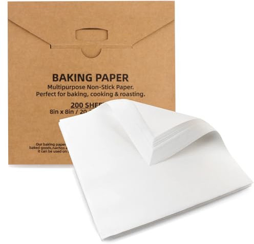 200er Pack Deli Papier, Backpapier 20.3x20.3cm Pommes-Papier für Korb, Burger-Papier, Einschlagpapier für Burger, Butterbrot, Käse, Pommes (Weiß, 20.3x20.3cm-200Stück)