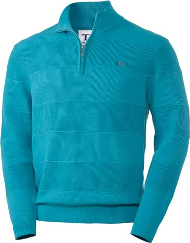 Tom Ramsey Pullover Herren, Strickpullover aus 100% Baumwolle, Troyer Herren mit Stehkragen und Reißverschluss, Pflegeleichtes Sweatshirt, Türkis, Gr. XL