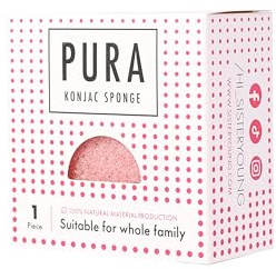 PURA Konjac SPUGNA SISTER YOUNG – 100% spugna naturale per la pulizia del viso in pianta di Konjak – esfoliazione delicata e idratazione per pelli sensibili, vegana e biodegradabile (rosa)