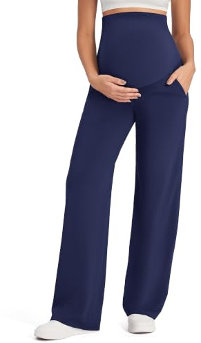 G4Free Maternity Clothes for Women UK Yoga Pants Over Bump Maternity Wide Leg Work Trousers Pregnancy Joggers Petite Royal Blue,L