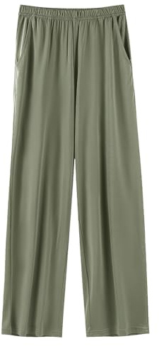 Jamron Femme Grande Taille Bas de Pyjama Doux Léger Pantalon de Pyjama à Jambes Larges Pantalon Décontracté avec Poches Vert Armée 5XL