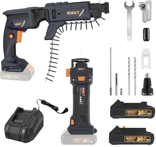 MAXXT 20V Brushless Drywall Screw Gun (Tool Only) – 2-in-1 Screwdriver & Router, 0-5 000 RPM, One-Hand 25-57 mm Quick-Set, 360° Rotating Head, Tool-Free Depth, Drywall Cut-Out Bit Included
