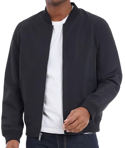 Michael Kors Men's Lightweight Bomber Jacket, Wind and Water Resistant, Black, Large