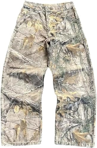 Women's Camo Cargo Pants Y2k Maple Leaf Print High Waist Baggy Camouflage Pants Loose Army Cargo Joggers Sweatpants