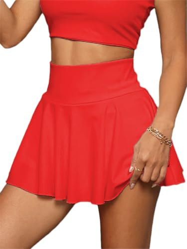 seiveini Jupes de Tennis pour Femme Jupe Short avec Poches Athletic Golf Skort A-Line Jupe-Shorts Intégrés pour Sports Gym Jogger Fitness Mini Tennis Skirt A Rouge M