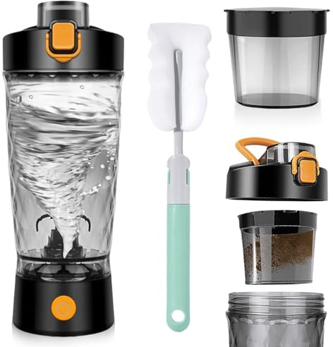 GOMETY Shaker électrique 650 ml, mixeur automatique de protéines, shaker avec compartiment à poudre, shake protéiné, sans BPA, rechargeable USB, pour shakes crémeux, noir