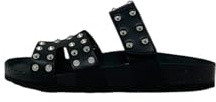 CB0738 GRUNLAND Sara Ciabatta Donna 2 Fasce Borchie BIRK col Nero Vera Pelle Sottopiede Soft Nero 38