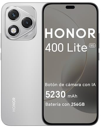 HONOR 400 Lite 5G - Smartphone de 8GB+256GB, Dual SIM NFC, 108MP con Botón con IA, 6.7'', Pantalla AMOLED con protección de la Vista, Batería de 5230mAh, IP65&SGS, MagicOS 9.0, Velvet Gray