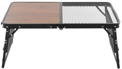 Dettchan Tavolo da campeggio portatile, rettangolare, regolabile in altezza, pieghevole, multifunzione, con griglia in metallo