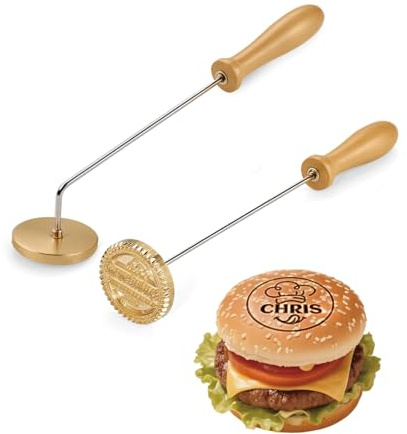 Ferro di marca con logo personalizzato per hamburger, marca per carne e hamburger in ottone personalizzato | Barbecue professionale, cocco, sigillo per torte da 2,54 cm