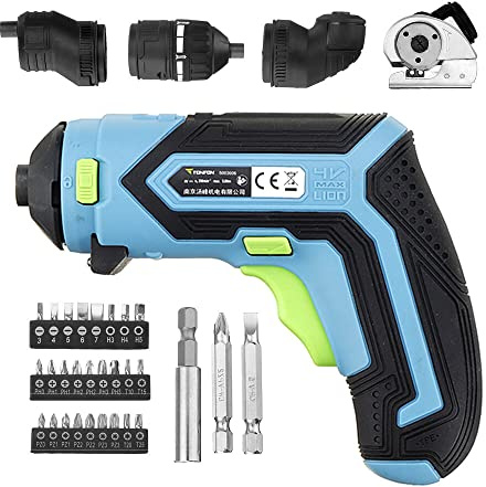 taladro, Mini destornillador eléctrico inalámbrico multifunción 4 en 1 de 4 V de litio, cortador eléctrico, kit adaptador de ángulo recto y ángulo descentrado.