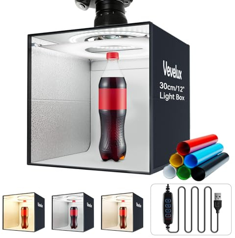 Photo Studio Light Box Photography, 12x12 Professional Photo Booth Box with 120 LED Lights (CRI＞90), 3200-5600k Adjustable, 6 Color Backdrops & 1 Diffuser for Jewelry and Small Items Product