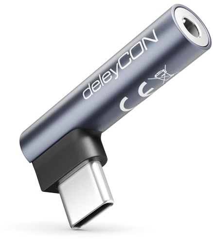 deleyCON Adattatore Audio USB-C su Jack 3,5 mm - per Cuffie, Musica, Chiamate e Microfono - Compatibile con Smartphone, Tablet, Headset e Speaker - per iPhone 17/16/15, iPad, Galaxy S25/S24/A16/A56