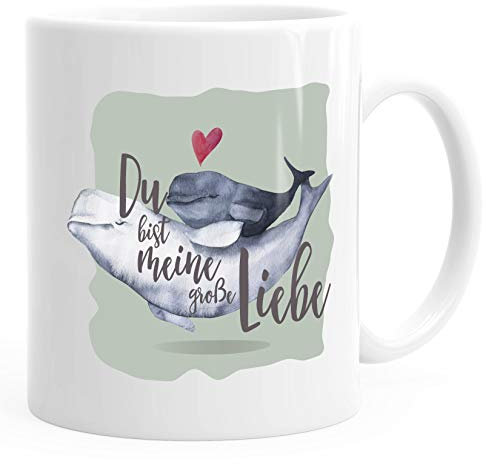 MoonWorks® Kaffee-Tasse Du bist meine große Liebe Wale Watercolor Spruch Geschenk Tee-Tasse weiß unisize