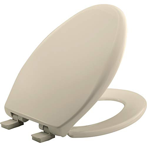 Bemis Aurora Slow Close Toilet Seat, Easy Clean Hinges and Adjustable Perfect Fit Plastic Seat, Made in USA, Elongated, Almond