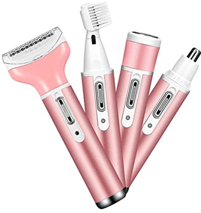 Ghzste Rasoio elettrico donna, 4 in 1, rasoio donna, senza fili, viso, naso, sopracciglia e corpo, rasoio elettrico
